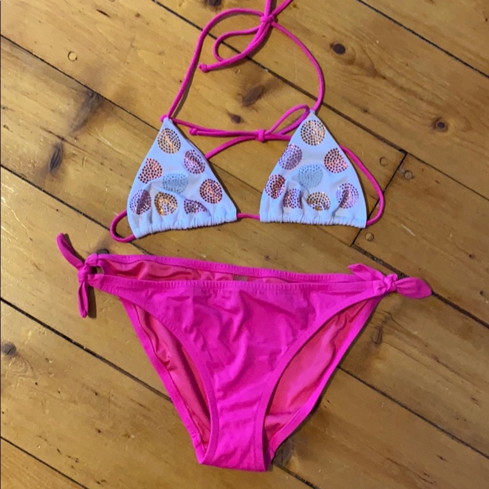 Victoria’s Secret bikini pink polka dot sequins
